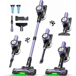 Бездротовий пилосос SUXIANGVAC 48KPa, 500W, 55 хвилин роботи, з док-станцією, LED дисплеєм, антизаплутана щітка, для шерсті тварин, килимів, твердих поверхонь, авто, фіолетовий