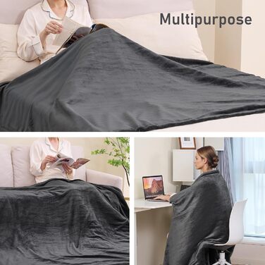 Електрична ковдра CURECURE з підігрівом, 150 x 200 см, 4 режими, таймер, захист від перегріву, для ліжка/дивану, сірий колір