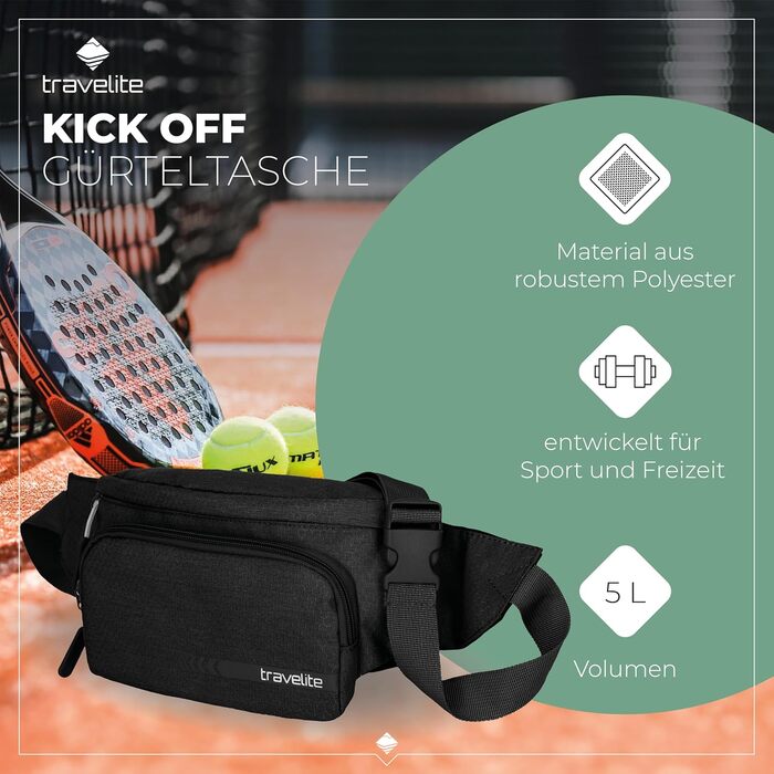 Чорна поясна сумка Travelite Kick Off: 30 см, 5 л, для подорожей та спорту