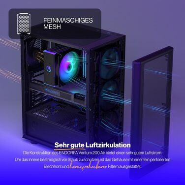 Корпус для ПК Endorfy Ventum 200 ARGB, ATX, з 4 вентиляторами 120 мм ARGB, скло, Mesh-фасад, широка сумісність з охолодженням