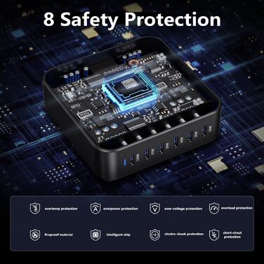 Зарядний пристрій USB-C GaN 285W, 6 портів: Швидка зарядка PD+QC для ноутбуків, MacBook, iPhone 16, Galaxy S23 та інших