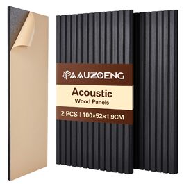 Акустичні панелі з дерев'яного шпону самоклеючі, набір 2 шт (100x52 см), звукопоглинаючі стінові панелі для шумоізоляції та декору вітальні, офісу (Чорний)