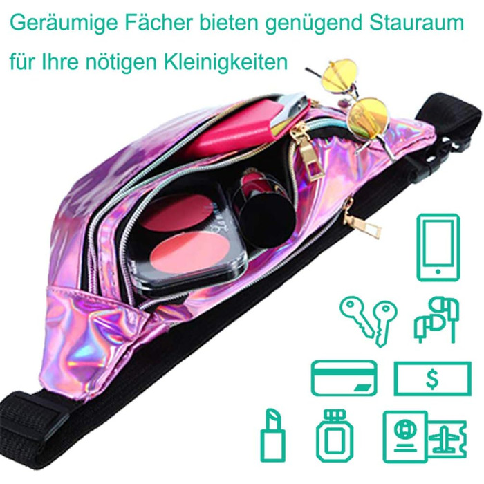 Гірчиця поясна сумка вологостійка, поясна сумка на пояс з відділеннями на блискавці, регульований ремінь, поясна сумка для жінок та чоловіків, для вечірок, фестивалів, спорту, активного відпочинку, подорожей (Рожевий)