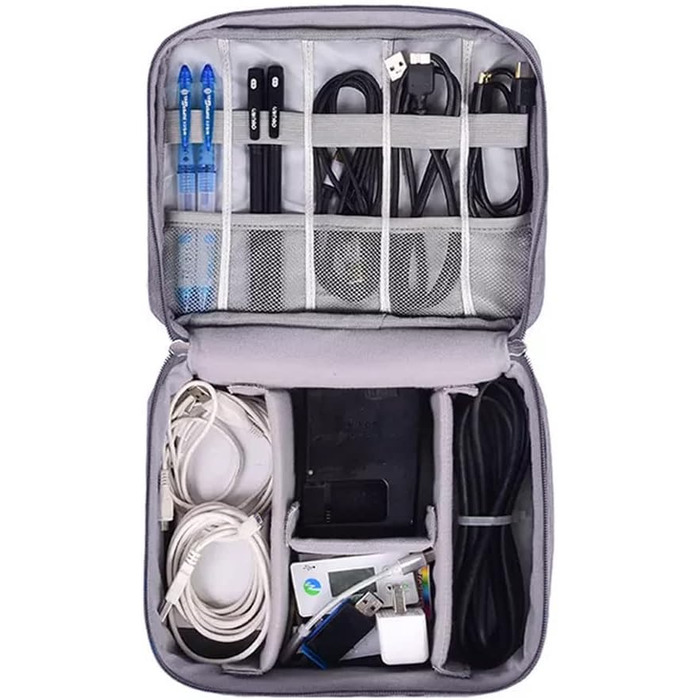 Органайзер для кабелів та аксесуарів Retoo: кейс для подорожей, USB-кабелі, Power Bank, карти, телефон, зарядні пристрої, сірий