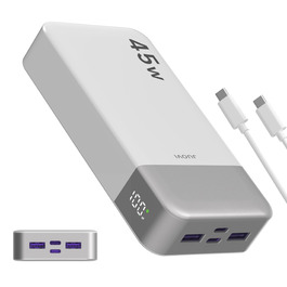Power Bank JUOVI 20000mAh 45W з LED дисплеєм, швидка зарядка USB-C для MacBook, iPhone 15/14/13 Pro, Samsung S24/S23 (Білий)