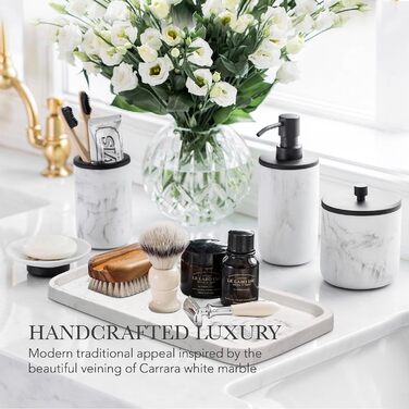 Набір аксесуарів для ванної кімнати: диспенсер для мила, тримач для зубних щіток, мармур, стиль фермерський дім, 5 шт., чорний