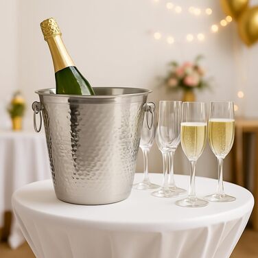 Охолоджувач для шампанського та вина з нержавіючої сталі Bambelaa, великий емальований еimer, срібний (діаметр 20 см)