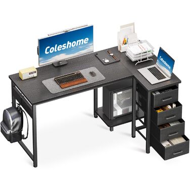 Комп'ютерний кутовий стіл Coleshome 100x70 см з 4 шухлядами, чорний | Для офісу, робочого кабінету, спальні