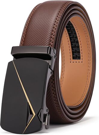 Чоловічий шкіряний ремінь SENDEFN з автоматичною застібкою-ратом, ширина 35 мм, регульований розмір (115 см/32''-38'', 125 см/36''-42''), колір: золотий діагональний коричневий
