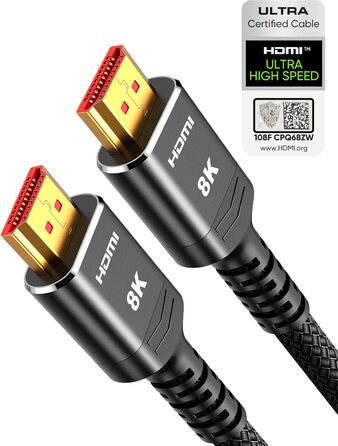 HDMI 2.1 кабель Highwings 3 метри: сертифікований, 8K/10K, 48Gbps, Ultra Highspeed, eARC, HDCP 2.2/2.3, DTS:X, HDR, сумісний з саундбаром, HDTV, монітором