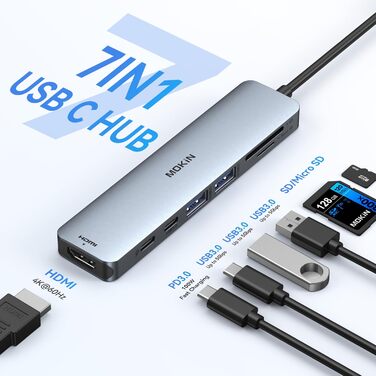 MOKiN USB-C хаб 6-в-1: HDMI 4K, 2xUSB 3.0, USB 2.0, SD/MicroSD, для MacBook, XPS та інших пристроїв