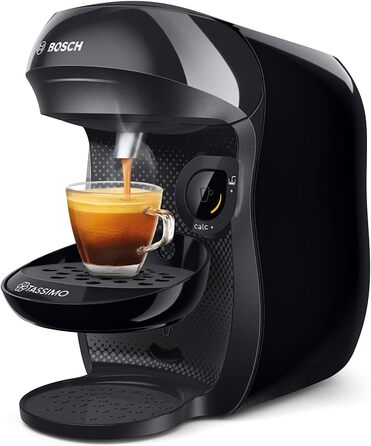 Кавомашина Tassimo Happy TAS1002N від Bosch: понад 70 напоїв, автоматична, для будь-яких чашок, компактна, 1400 Вт, чорний/антрацит