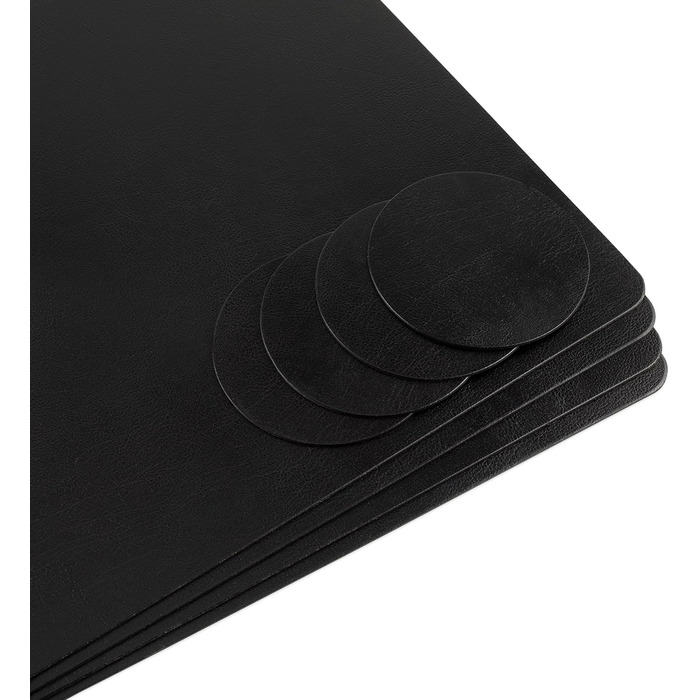 Table Placemats Washable 4-Pack – Sustainable, Stable & Non-Slip – High-Quality Recycled Leather, Made in Germany (Black)