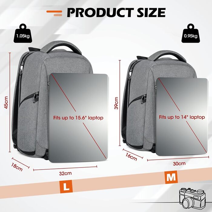 Сумка для камери RAINSMORE – рюкзак для фотографів з відділенням для ноутбука 15.6 дюймів, сумісний з Nikon, Canon, Sony