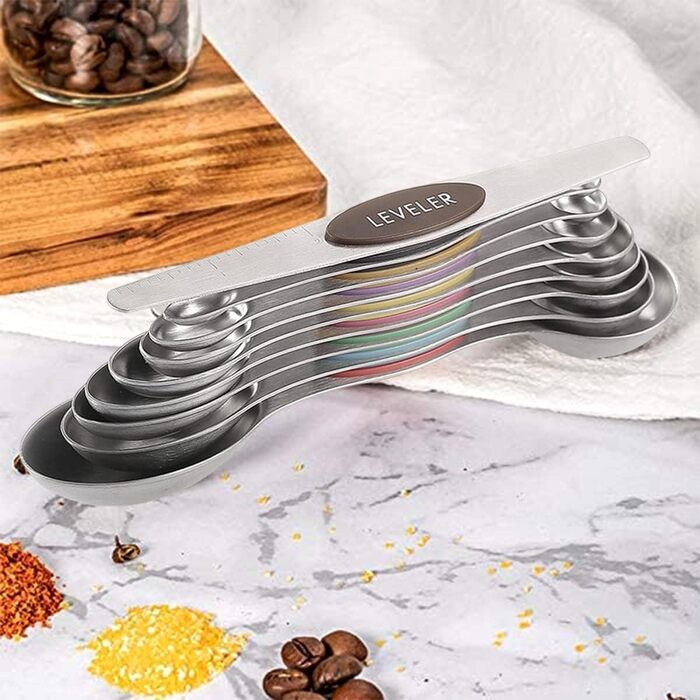 19-Piece Measuring Cup and Spoon Set, includes 10 stackable measuring cups with lids and 9 magnetic measuring spoons, BPA-free, dishwasher safe (multicolored)