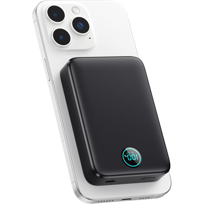 Powerbank MagSafe 10800mAh з LED дисплеєм: швидка зарядка 25W PD, USB-C, для iPhone 16/15/14/13/12, чорний