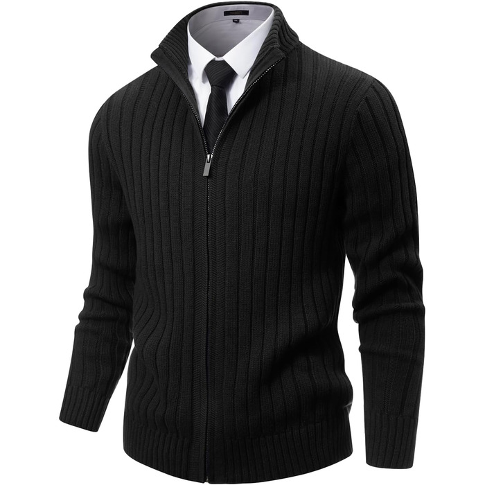 Чоловічий в'язаний кардиган NITAGUT з капюшоном, теплий, з блискавкою, в'язаний пуловер, вінтажний, в'язаний, чорний (M)