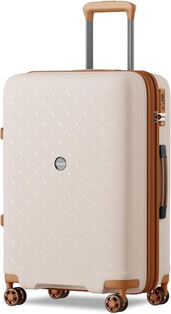 Великий валіза KONO з підсклянником, жорсткий корпус, легкий, поліпропілен, розширюваний, 4 колеса, TSA-замок, чорний/коричневий (кремовий/коричневий), XL