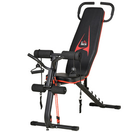 HOMCOM Weight Bench, up to 150 kg, 145 x 49 x 57-127 cm, adjustable training bench with elastic ropes, sit-up bench, 6 backrest levels | Aosom