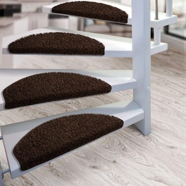 Набір килимків для сходин Floordirekt Barcelona (15 шт.) - надійні та легкі в догляді, 16 кольорів, напівкруглі (темно-коричневий, 65 x 23,5 см)
