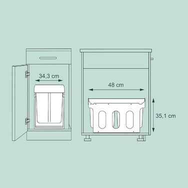 Вбудований відро для сміття Relaxdays для кухні, висувний, під шафу, 15 л + 2 x 8 л, пластик, сірий