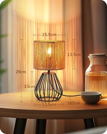 EDISHINE Настільна лампа, сучасний індустріальний дизайн, цоколь E14, вінтажна, для спальні/вітальні, бежево-чорна (тканинний кабель + чорний)