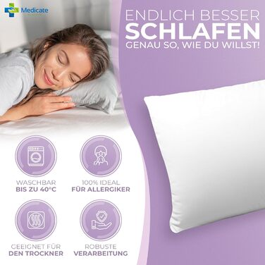 Medicate Lavender Pillow 40x80 with Down – Washable Pillow 40x80 up to 40 Degrees - Pillow for Every Sleeping Position – Down Pillow Made in Germany 40 x 80 cm