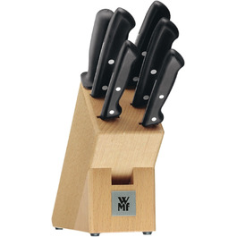 Набір ножів WMF Classic Line 7-Piece з бруском для заточування, дерев'яний блок, нержавіюча сталь, чорний