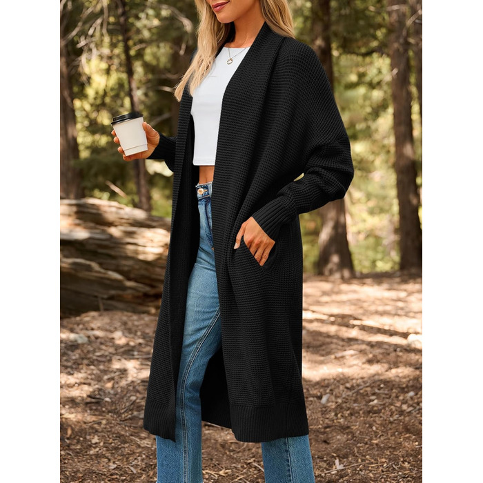 Жіноча в'язана кардиган LILLUSORY, великий розмір, відкритий спереду, зимова куртка XL чорного кольору