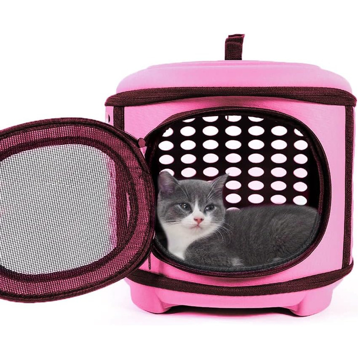 Складана переноска для котів та маленьких собак, рожева переноска-сумка для тварин з м'яким матом