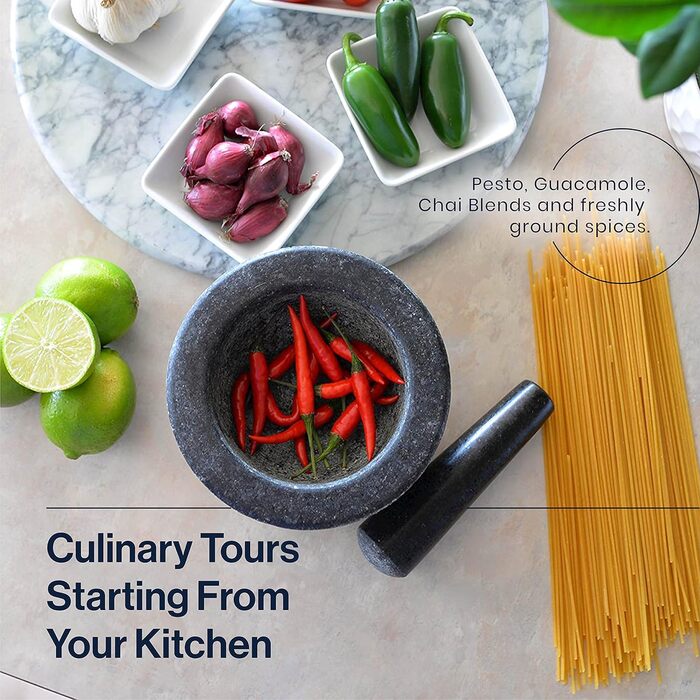 Набір для ступки та товкачка HiCoup – 15 см, натуральний граніт, не пористий, для кухні