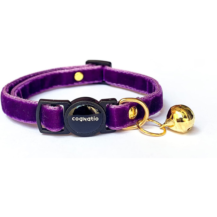 Нашийник для кота Cognatio з швидкою застібкою, з подвійного оксамиту, з дзвіночком, регульований (20-30 см), темно-фіолетовий