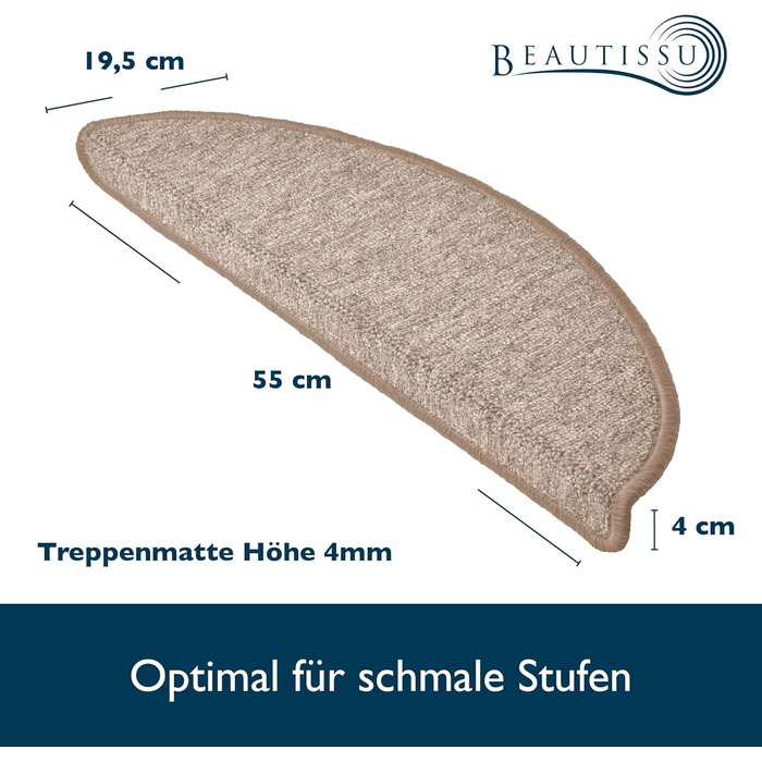 Килимок на сходи Beautissu ProStair – 15 шт. (55x15 см) – пісочний колір. Самоклеючі килимки на сходи для дому.