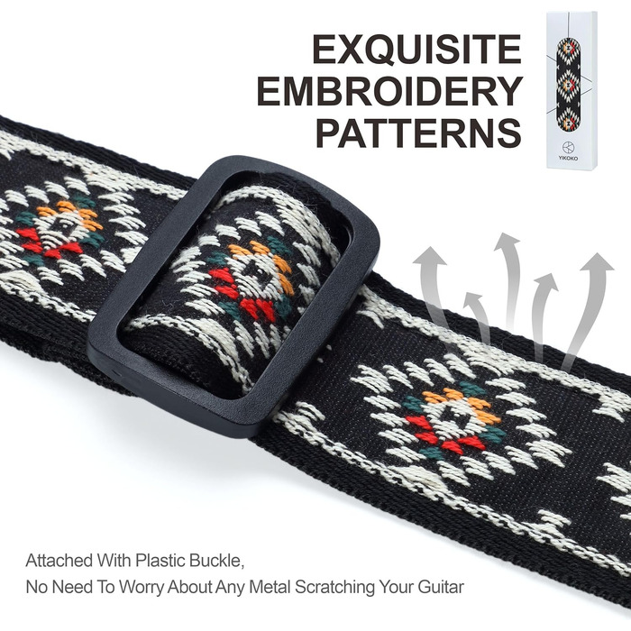 Гітарний ремінь 5,1 см з бавовняного друку, квітковий принт, з повнозернової шкіри, для бас-гітари, електрогітари та акустичної гітари, безкоштовна кнопка для ремінця, фіксатори ремінця та медіатори. Жовті ромашки (Чорний діамант)