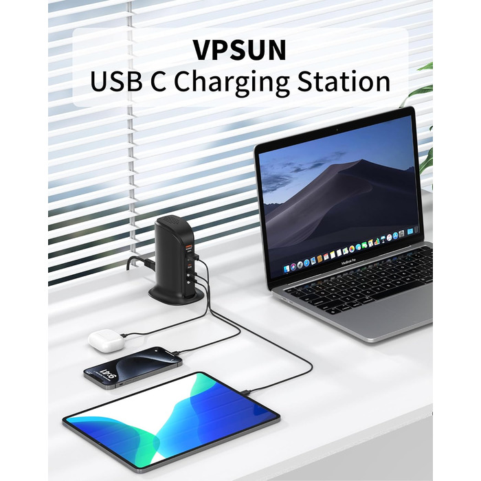 Зарядний пристрій USB-C 55W багатопортовий для iPhone, iPad, Samsung та інших пристроїв - Вежа USB-станція з 5 портами