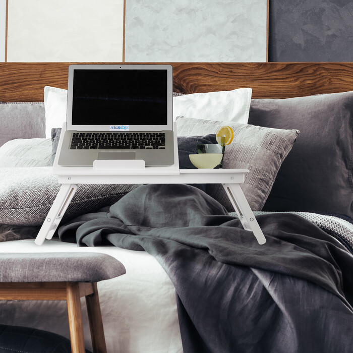 Relaxdays Bamboo Laptop Table White