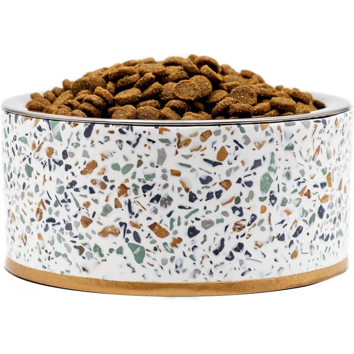 Миска для корму Pet Junkie Terrazzo з нержавіючої сталі для собак та котів, піднята, біла, маленька