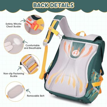 Шкільний рюкзак для хлопчика, 1-4 клас, ергономічний, з нагрудним ременем, 2025, для дітей 6-10 років, знімний поясний ремінь, світловідбиваючі елементи (зелений)