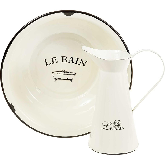 SIDCO Wash Basin + Jug Shabby Wash Set with Pitcher Nostalgia Enamel Vintage Lebain