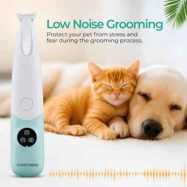 Професійний тример для собак, котів та інших тварин BarberBoss QR-9001 з LED-дисплеєм, безшумний, USB-зарядка, для грумінгу обличчя