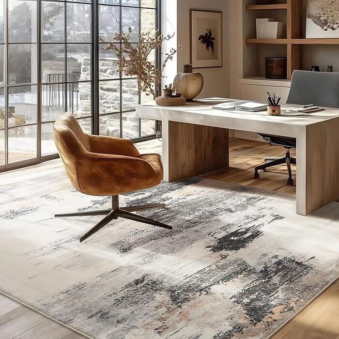 Килим Safunion для вітальні: великий сучасний абстрактний килим з коротким ворсом, м'який килим для спальні (80 x 120 см, 200 x 250 см), абстрактний коричнево-багатокольоровий