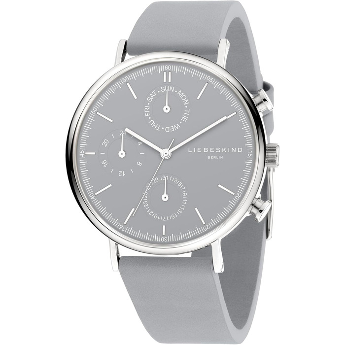 Годинник Liebeskind Berlin для жінок – круглий багатофункціональний годинник 38 мм – корпус із нержавіючої сталі або шкіряний ремінець – водонепроникність 5ATM. Елегантний дизайн (сірий)