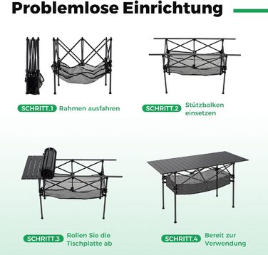 Складний кемпінговий стіл COSTWAY 119x55 см з алюмінієвою стільницею та сітчастою корзиною, до 100 кг, з сумкою для перенесення, для кемпінгу, саду (Чорний)