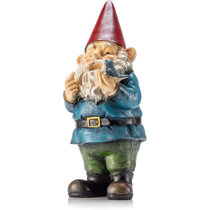 Alpine Corporation WAC406 Alpine Garden Gnome with Bird, Outdoor Decoration, 12 inches tall, red