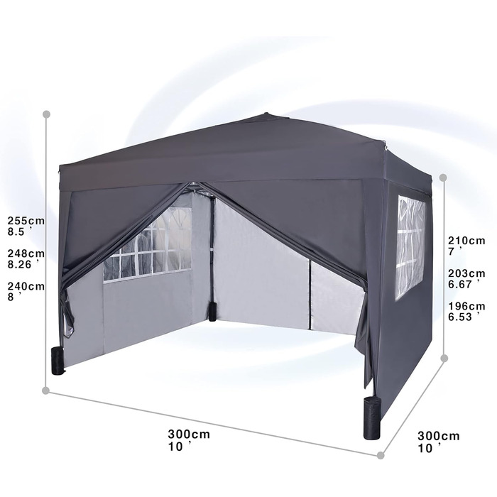 Pavilion with silver protective coating, waterproof, 3 x 3 m, White (Gray)