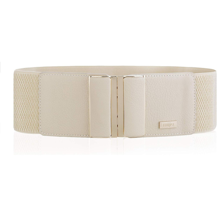 Жіночий еластичний широкий пояс для талії з пряжкою з металу, 7.5 см, розмір M (32'-35'), бежевий