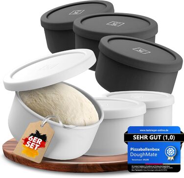 Pizza Ball Box with Lid, Set of 6 - Ideal as a pizza box, dough box, proofing box. Suitable for up to 350g of pizza dough. Non-stick silicone, freezer and dishwasher safe, food grade.
