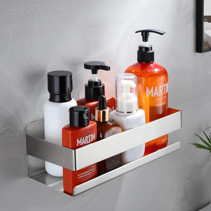 Cooeco Shower Shelf - No Drilling Required, Adhesive Shower Caddy Bathroom Shelf in Stainless Steel, Space-Saving Shower Shelf for Shampoo and Shower Gel and Kitchen Shelf No Drilling Adhesive Basket
