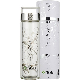 Термопляшка Fitvia Silver Marble 380 мл – термоізольований стакан з малюнком мармур, сито для чаю, зручна ручка