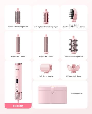 Airstyler 8-в-1: комплект для укладки волосся з набором насадок, рожевий